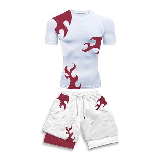 Anime Style Compression Shirt & Shorts Set - Anime Workout Set Rash Guard