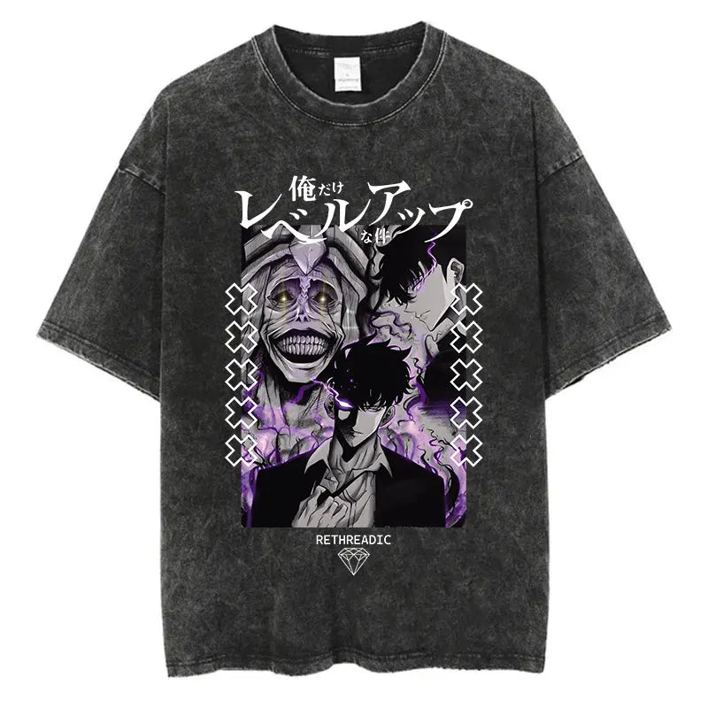 Solo Leveling Jin Woo Shirt Vintage Oversized Style Anime Shirt