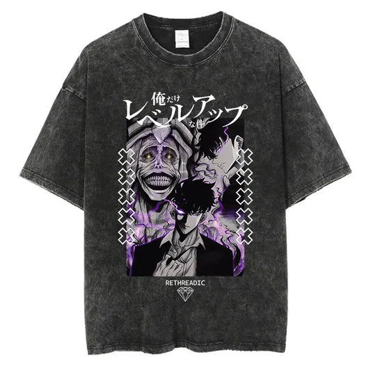 Solo Leveling Jin Woo Shirt Vintage Oversized Style Anime Shirt