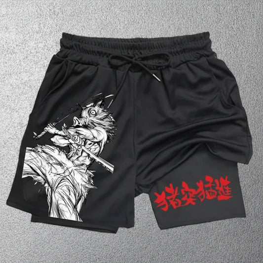 Demon Slayer Inosuke Compression Shorts - Men's Anime Sports Shorts