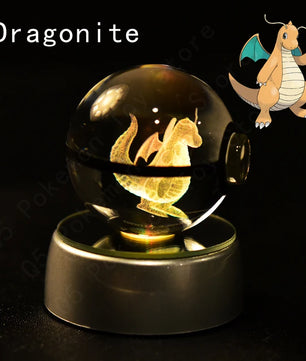 Pokemon Dragonite Figure 3D Crystal Ball Night Light Lamp