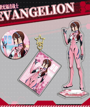 Evangelion Mari Makinami Acrylic Stand Keychain & Double-Sided Badge Set