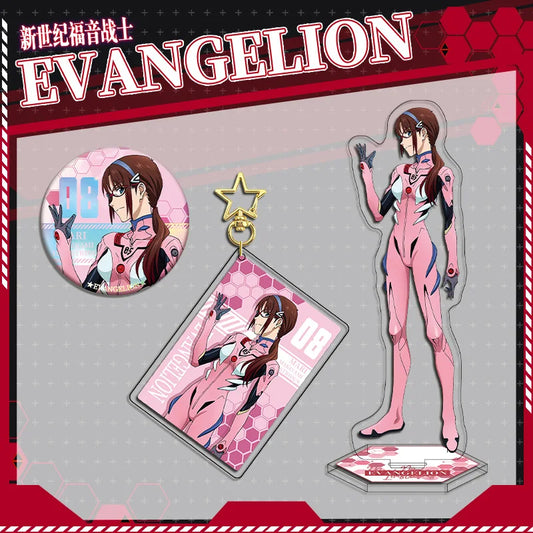 Evangelion Mari Makinami Acrylic Stand Keychain & Double-Sided Badge Set