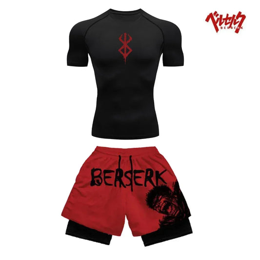 Berserk Style Compression Shirt & Shorts Set - Anime Workout Set Rash Guard