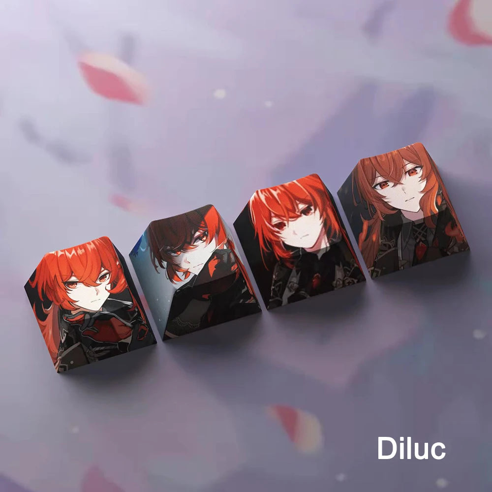 Genshin Impact Diluc Keycaps 4pc Sublimation R4 Cherry Profile