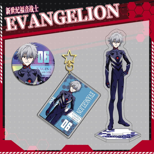 Evangelion Kaworu Nagisa Acrylic Stand Keychain & Double-Sided Badge Set