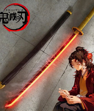 40in Demon Slayer Tsugikuni Yoriichi Katana LED Mist Original Sabre Cosplay Accessories Prop Wood Vapor Schwert Vapour Toy Gift