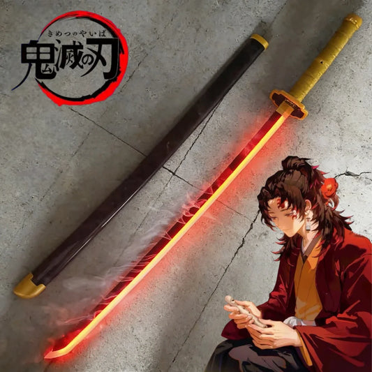 40in Demon Slayer Tsugikuni Yoriichi Katana LED Mist Original Sabre Cosplay Accessories Prop Wood Vapor Schwert Vapour Toy Gift