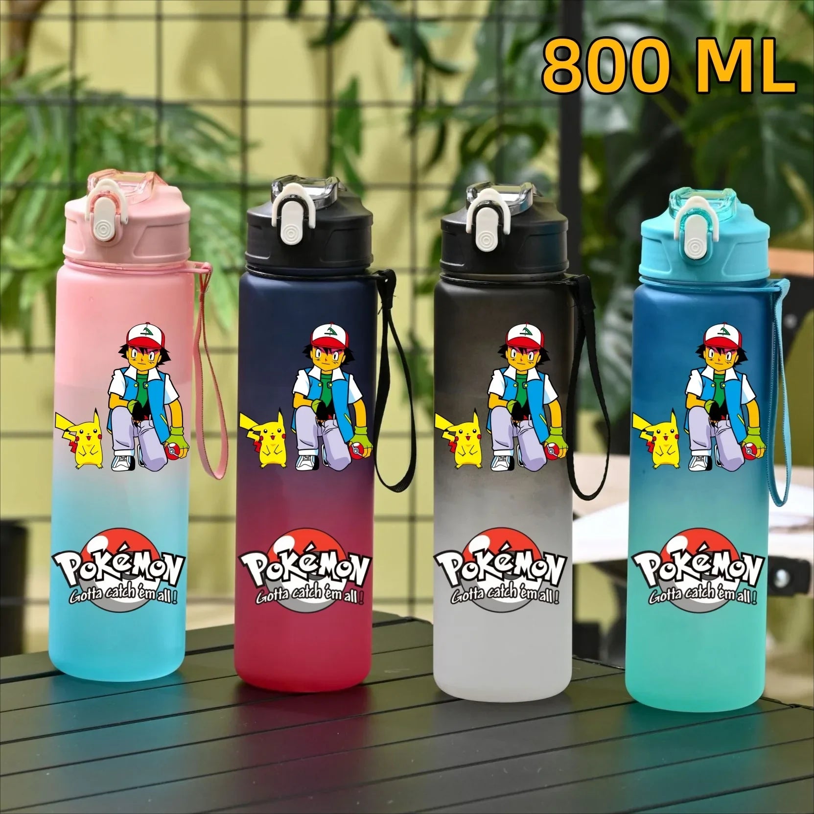 Pokemon Ash Sports Water Bottle With Straw BPA-Free & Leakproof