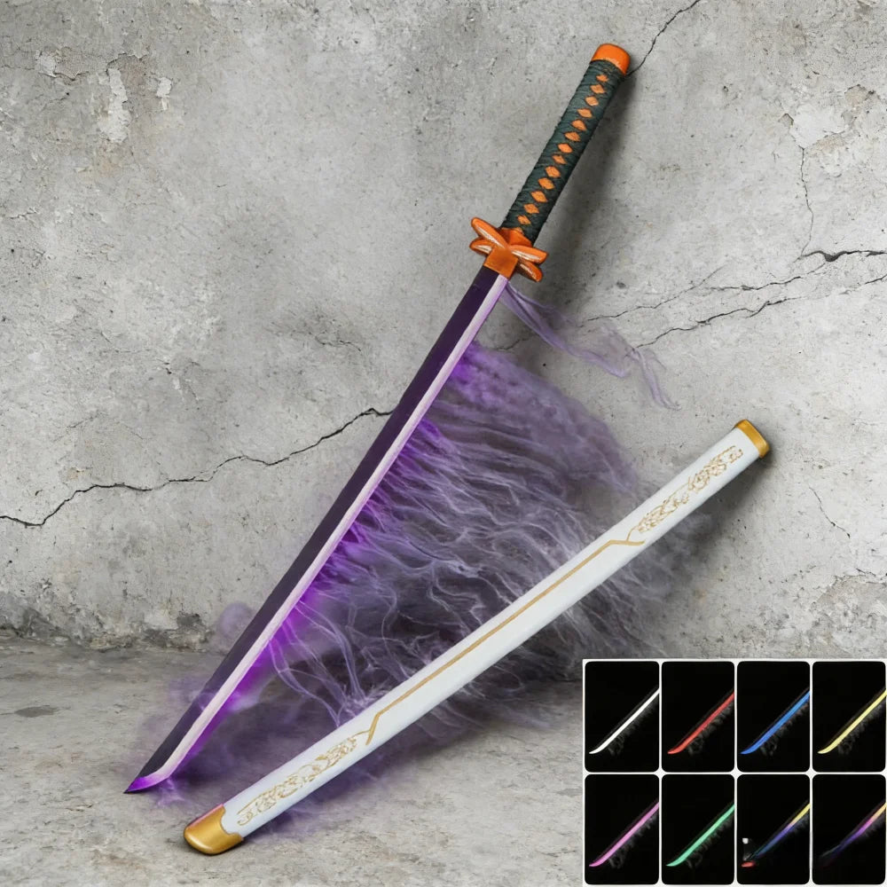 40in Demon Slayer Tsugikuni Yoriichi Katana LED Mist Original Sabre Cosplay Accessories Prop Wood Vapor Schwert Vapour Toy Gift