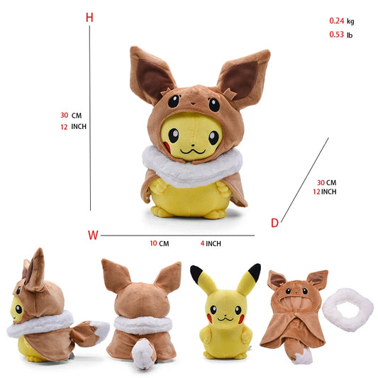 Pokemon Pikachu Eevee Hooded Cosplay Plush