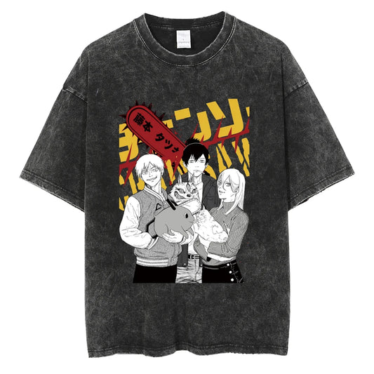 Chainsaw Man Shirt Denji Aki Power Oversized Cotton Anime Shirt