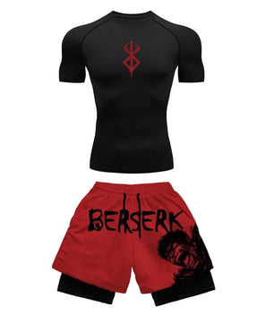 Berserk Guts Style Compression Shirt & Shorts Set - Anime Rash Guard Set