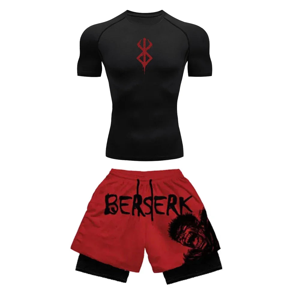 Berserk Guts Style Compression Shirt & Shorts Set - Anime Rash Guard Set