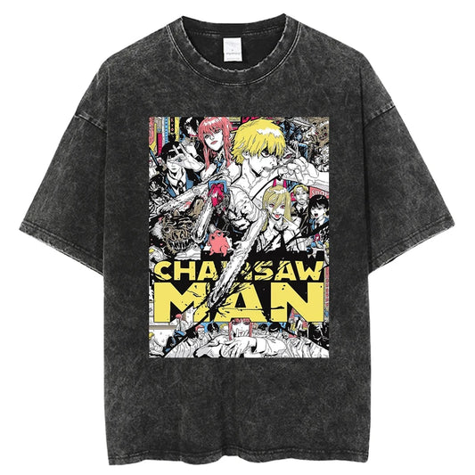 Chainsaw Man Shirt Manga Style Oversized Cotton Anime Shirt
