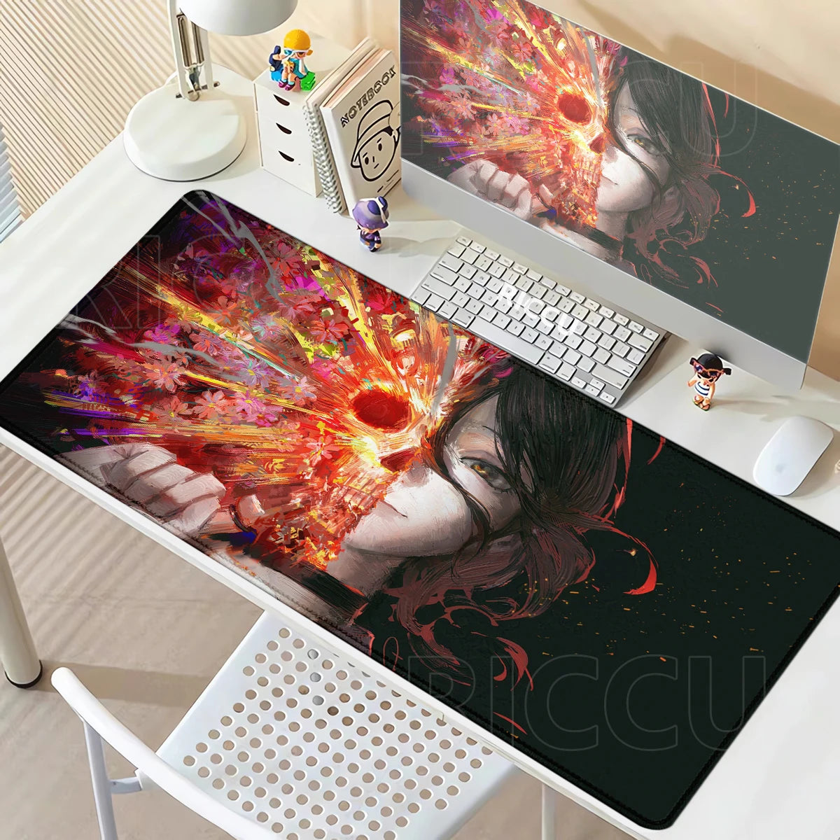 Chainsaw Man Reze Fiery Split Portrait Mouse Pad – Large Gaming & Office Desk Mat