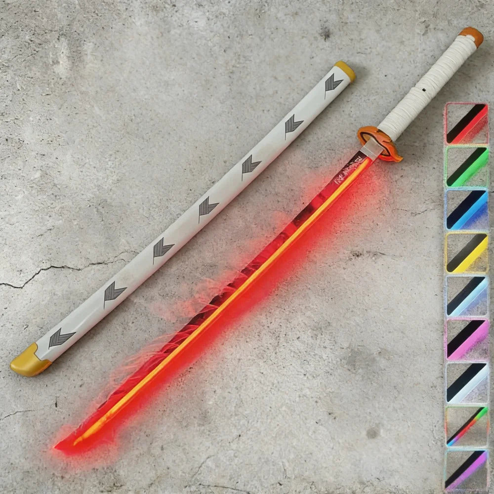 40in Demon Slayer Tsugikuni Yoriichi Katana LED Mist Original Sabre Cosplay Accessories Prop Wood Vapor Schwert Vapour Toy Gift