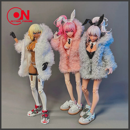 1/12 Scale Cute Plush Fashion Coat for 6-Inch Female Action Figures