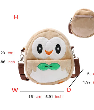 Pokemon Rowlket Plush Shoulder Bag – 20cm Soft Plush Anime Bag