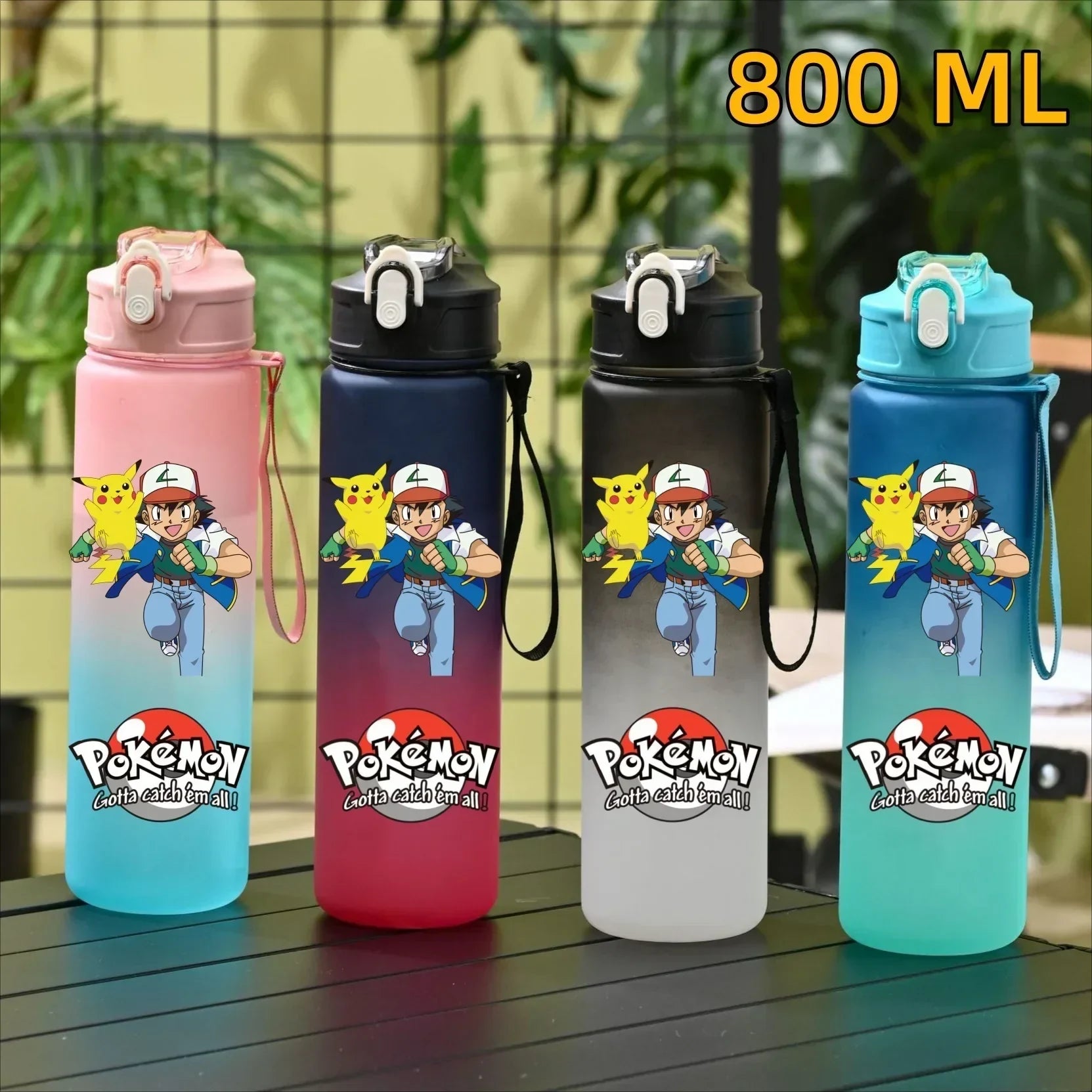 Pokemon Ash Sports Water Bottle With Straw BPA-Free & Leakproof