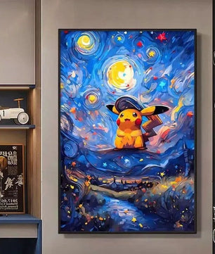 Pokemon Poster Van Gogh Style Starry Sky Canvas Pikcahu Poster