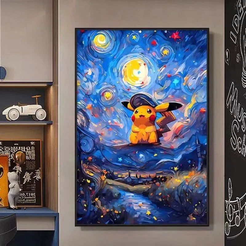 Pokemon Poster Van Gogh Style Starry Sky Canvas Pikcahu Poster