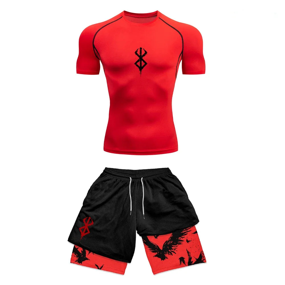 Berserk Style Compression Shirt & Shorts Set - Anime Rash Guard Set