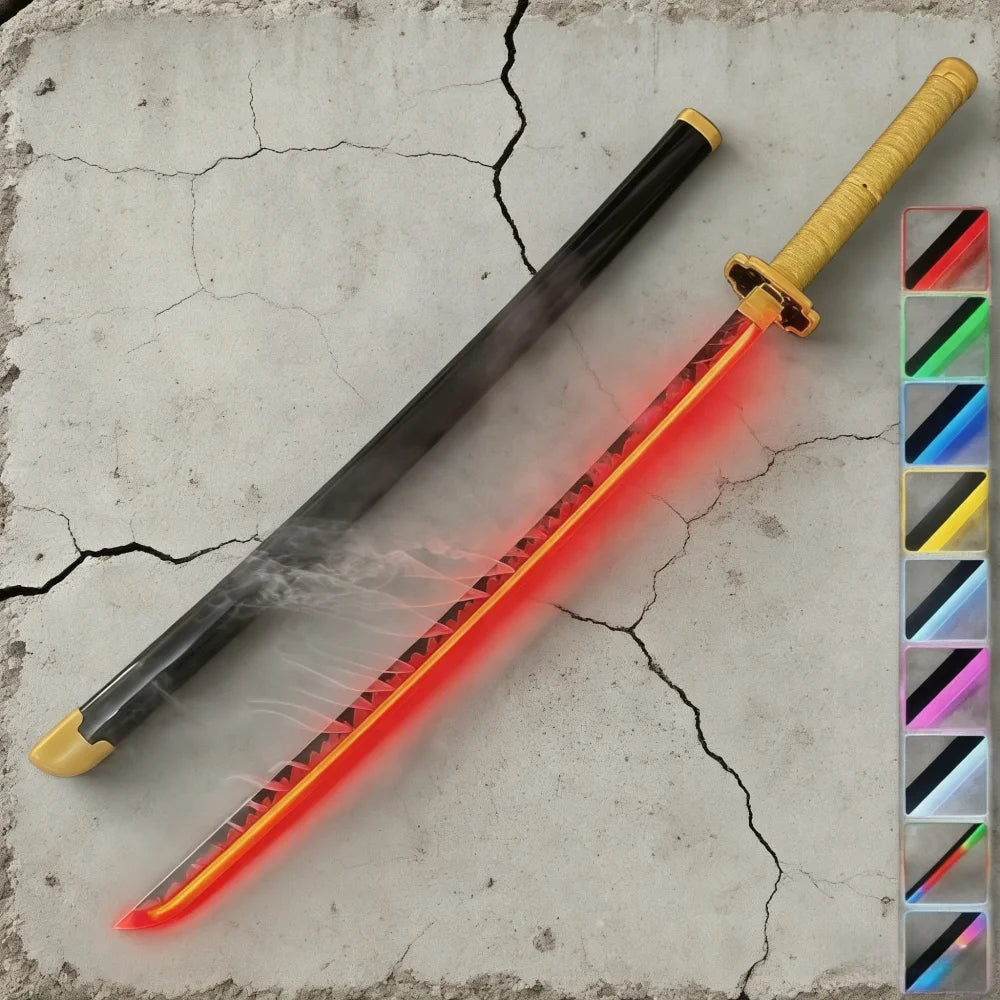 40in Demon Slayer Tsugikuni Yoriichi Katana LED Mist Original Sabre Cosplay Accessories Prop Wood Vapor Schwert Vapour Toy Gift