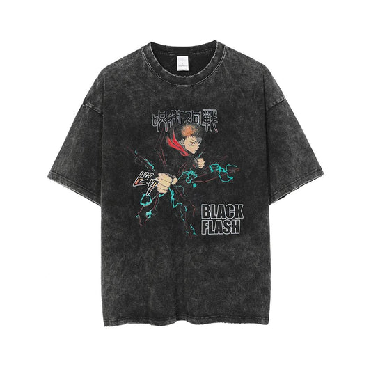 Jujutsu Kaisen Shirt Yuji Itadori Black Flash Oversized Anime Shirt