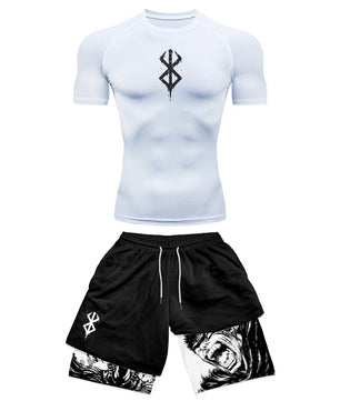 Berserk Guts Style Compression Shirt & Shorts Set - Anime Rash Guard Set