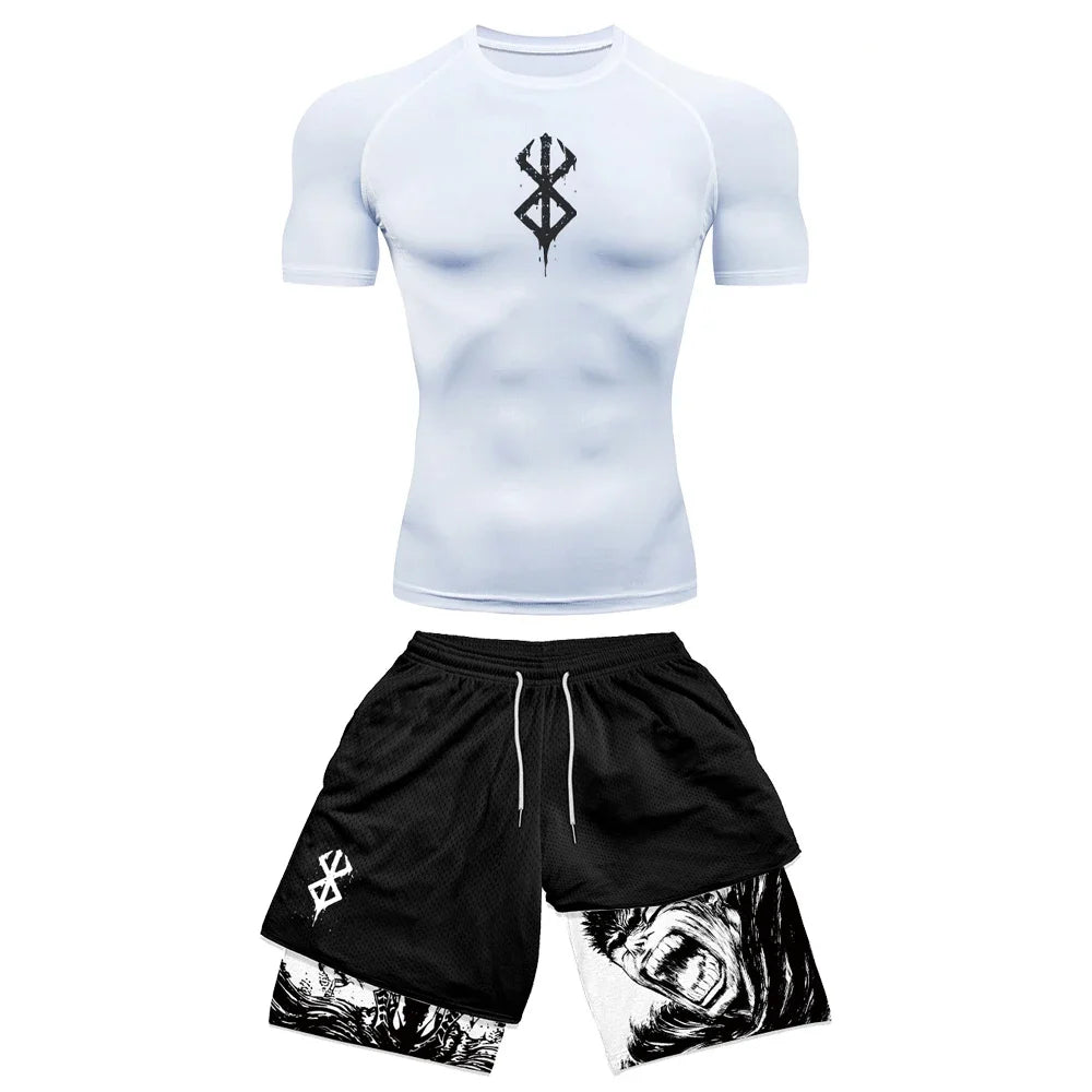 Berserk Guts Style Compression Shirt & Shorts Set - Anime Rash Guard Set