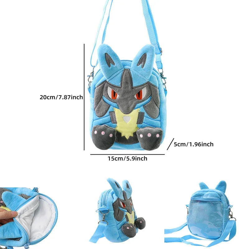 Pokemon Lucario Plush Shoulder Bag – 20cm Soft Plush Anime Bag