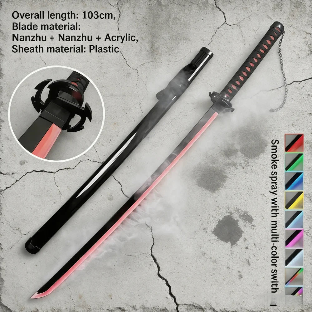 40in Demon Slayer Tsugikuni Yoriichi Katana LED Mist Original Sabre Cosplay Accessories Prop Wood Vapor Schwert Vapour Toy Gift