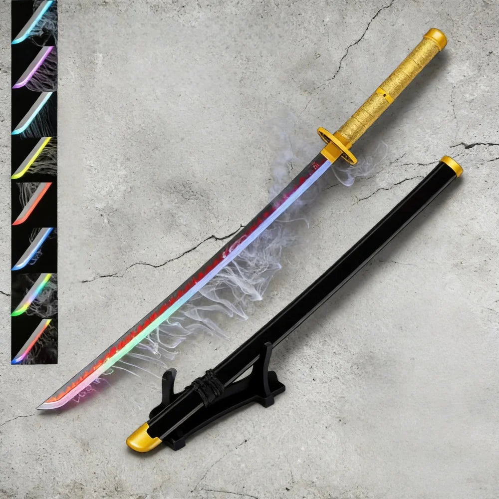 40in Demon Slayer Tsugikuni Yoriichi Katana LED Mist Original Sabre Cosplay Accessories Prop Wood Vapor Schwert Vapour Toy Gift