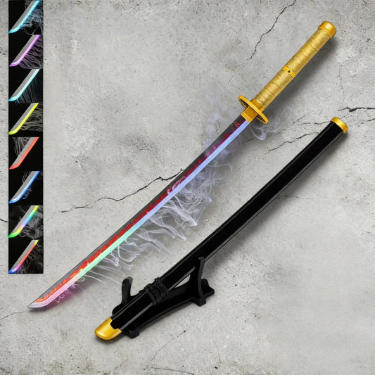 40in Demon Slayer Tsugikuni Yoriichi Katana LED Mist Original Sabre Cosplay Accessories Prop Wood Vapor Schwert Vapour Toy Gift
