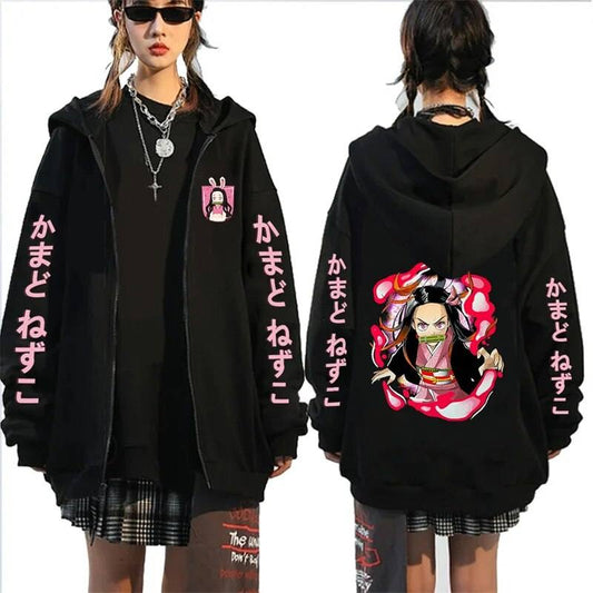 Demon Slayer Hoodie Nezuko Soft Anime Zip Up Hoodie Sweatshirt