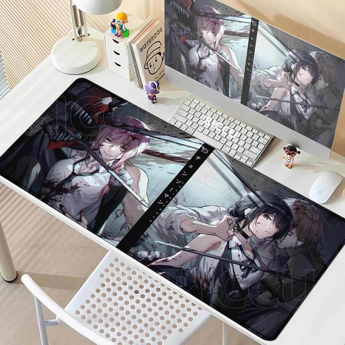 Chainsaw Man Makima & Reze Split Portrait Mouse Pad – Large Gaming Desk Mat