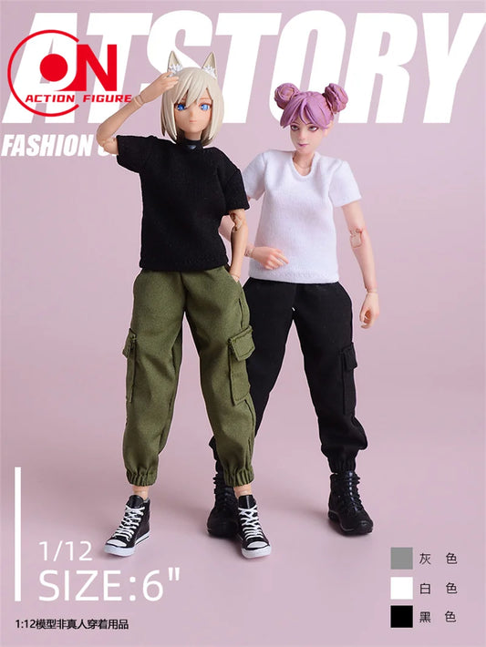1/12 Scale Casual T-Shirt & Bottom Sets for 6" Female Action Figures
