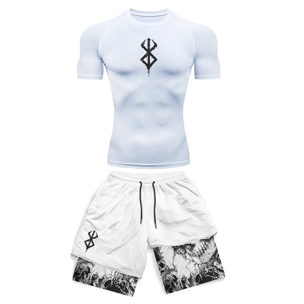 Berserk Style Compression Shirt & Shorts Set - Anime Rash Guard Set