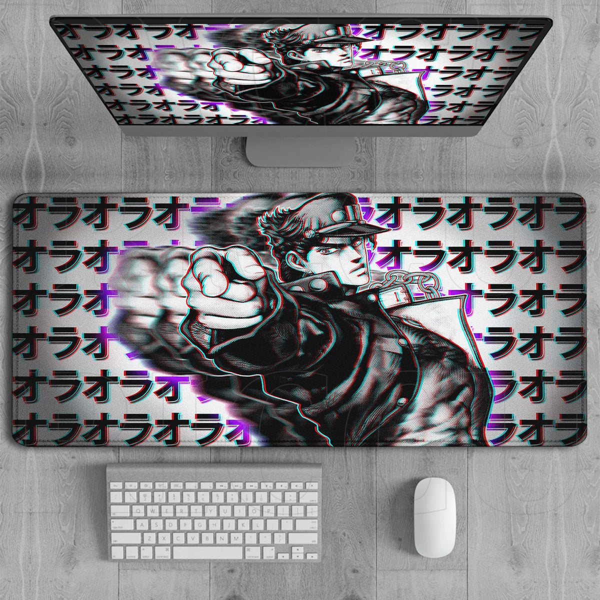 JoJo’s Bizarre Adventure Jotaro Kujo Black & White ORA Mouse Pad – Large Gaming & Office Desk Mat