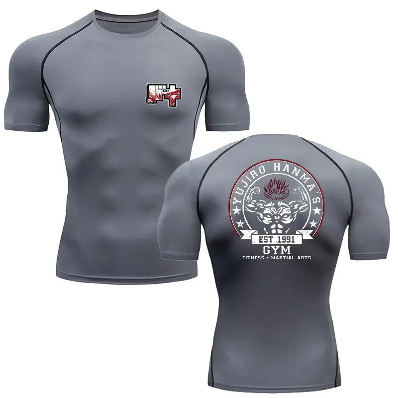 Baki Style Gym Compression Shirt - Men's Fitness Anime Rash Guard
