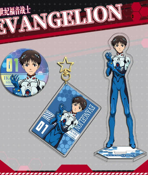 Evangelion Shinji Acrylic Stand Keychain & Double-Sided Badge Set