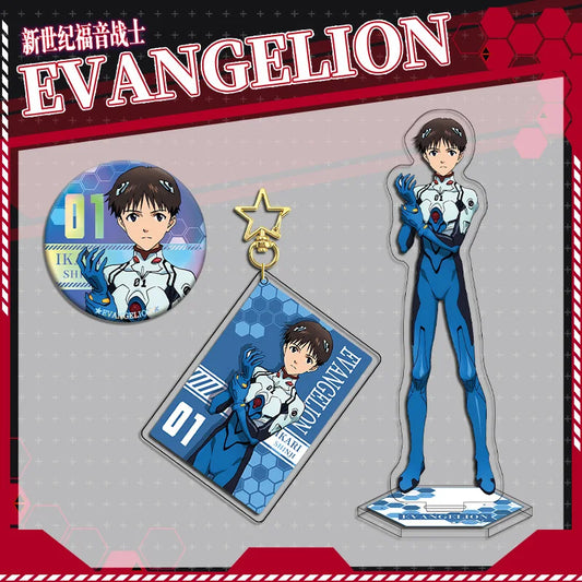 Evangelion Shinji Acrylic Stand Keychain & Double-Sided Badge Set