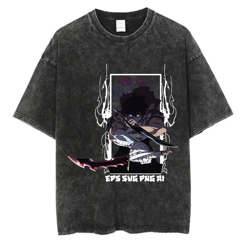 Solo Leveling Jin Woo Shirt Vintage Oversized Style Anime Shirt