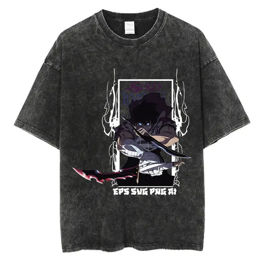 Solo Leveling Jin Woo Shirt Vintage Oversized Style Anime Shirt