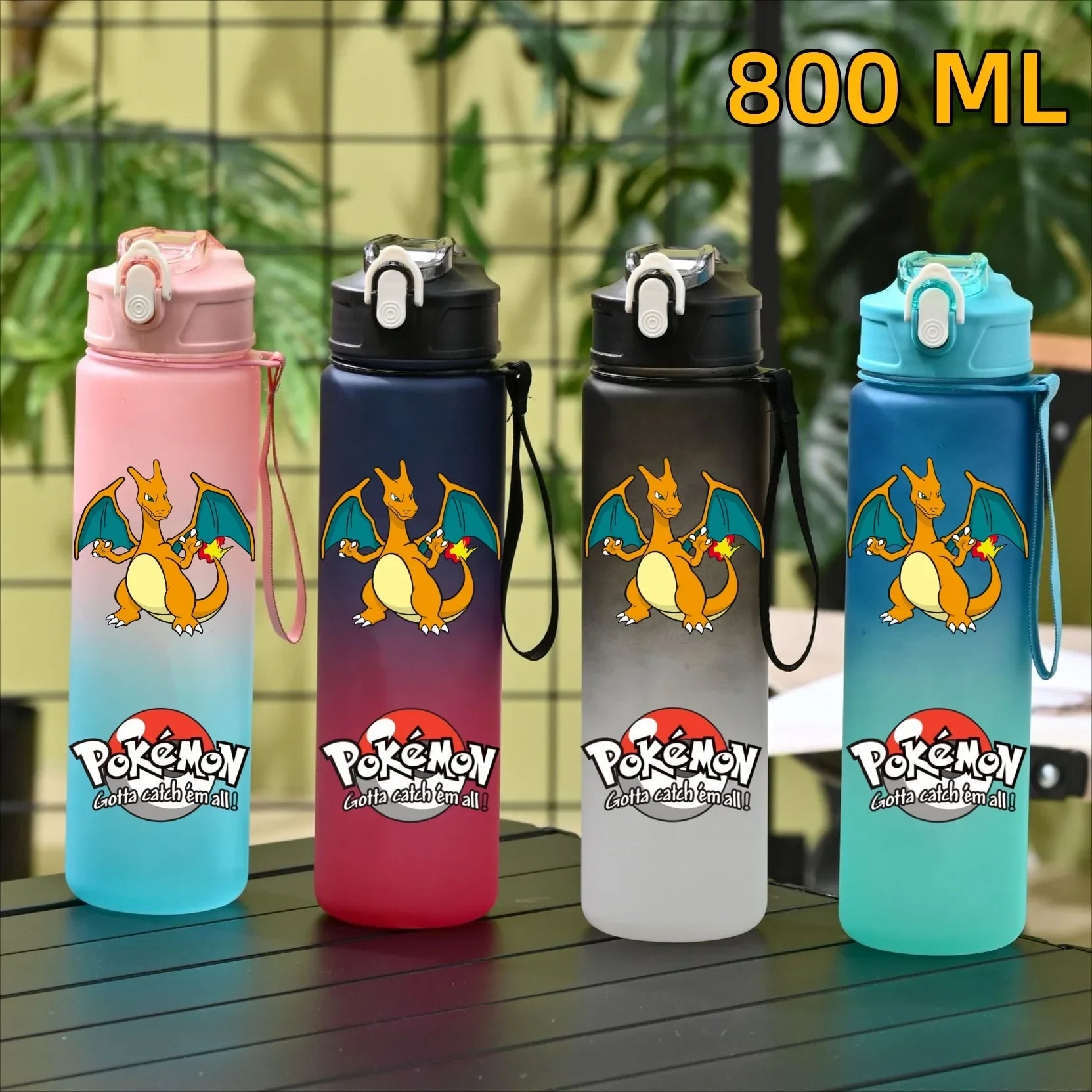 Pokemon Charizard Sports Water Bottle With Straw BPA-Free & Leakproof
