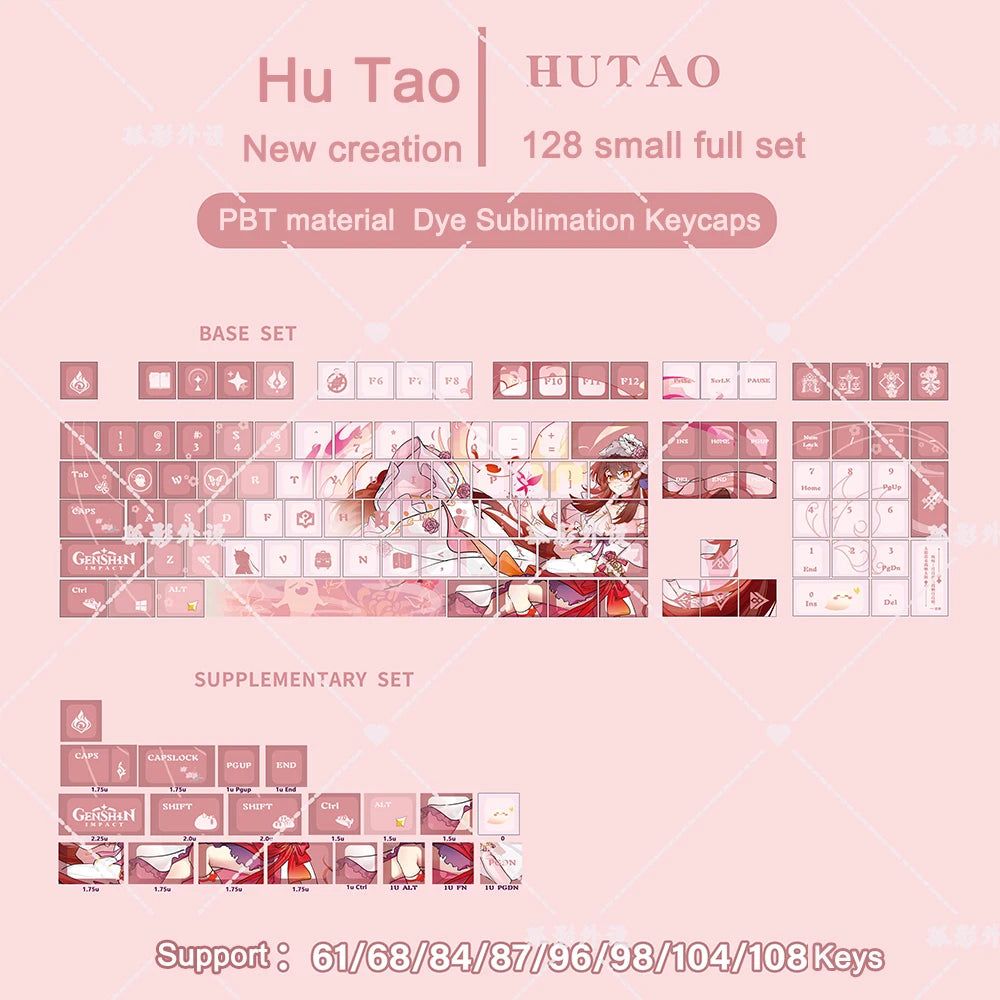 Genshin Impact Hu Tao Keycaps 128 Set Cherry Profile Anime Keycaps