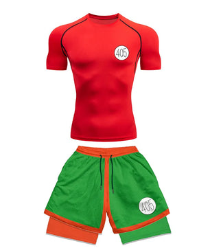 Anime Style Compression Shirt & Shorts Set - Anime Workout Set Rash Guard