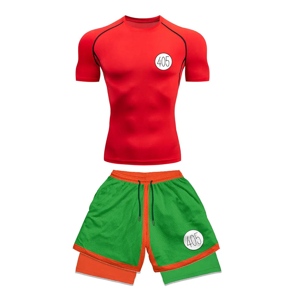 Anime Style Compression Shirt & Shorts Set - Anime Workout Set Rash Guard
