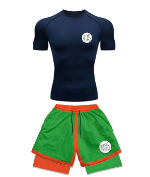 Anime Style Compression Shirt & Shorts Set - Anime Workout Set Rash Guard